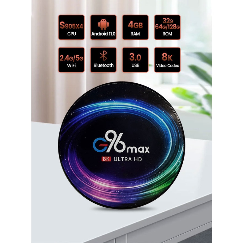 G96 MAX @8K Ultra HD Ready! กล่องแอนดรอยด์ทีวี(Android TV Box) ขนาดความจุ RAM 4GB/ROM 32GB เร็วสุดนา
