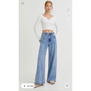 PB⏸PULL&amp;BEAR BASIC HIGH WAIST WIDE-LEG JEANS กางเกงยีนส์ขายาวทรงขาบานแบรนด์