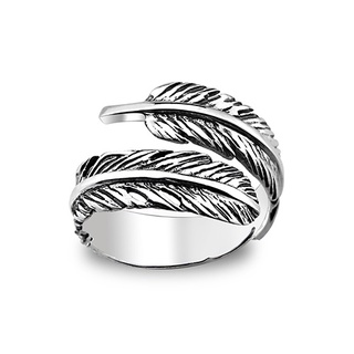 Silver thai 925 Sterling Silver Oxidized Feather Ring แหวนขนนกออกซิไดซ์เงินแท้ 925ลงดำ