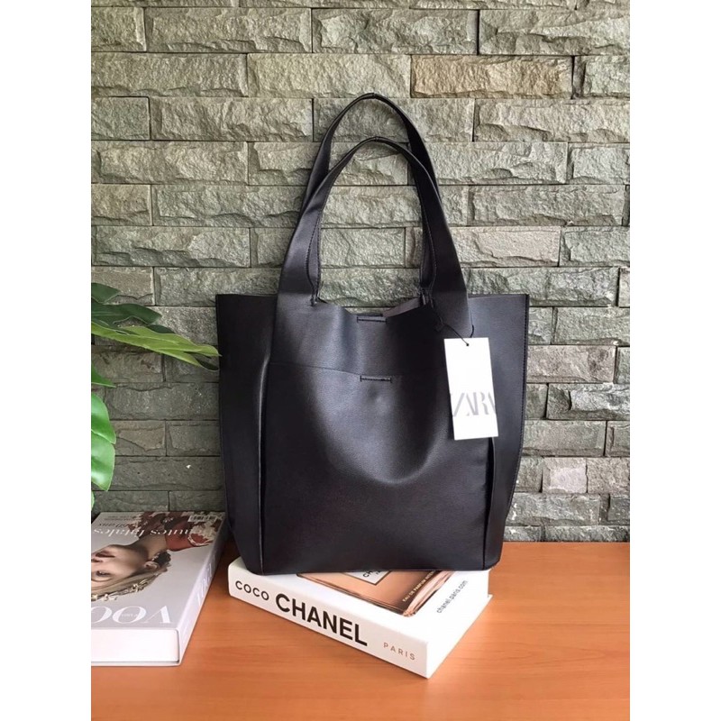 Zara Minimal Shopper Bag Tote Black