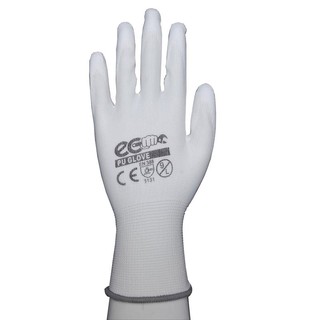 ถุงมือถักเคลือบ PU ไซส์L สีขาว อีโค่ PU Coated Knitted Gloves Size L White Eco