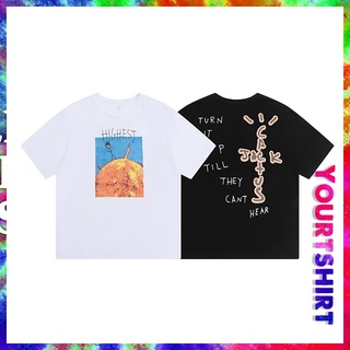 ผ้าฝ้ายแท้ คอลูกเรือTravis Scott เสื้อยืดแขนสั้น ผ้าฝ้าย โอเวอร์ไซซ์ ลาย Sun Match Villain สไตล์ฮิปฮอป วินเทจ พลัสไซซ์ ส