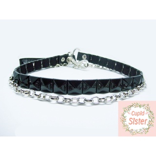 สายโซ่คล้องกระเป๋าสตางค์พังค์ Punk Wallet Chain ตอกหมุด 1 แถว สีดำ