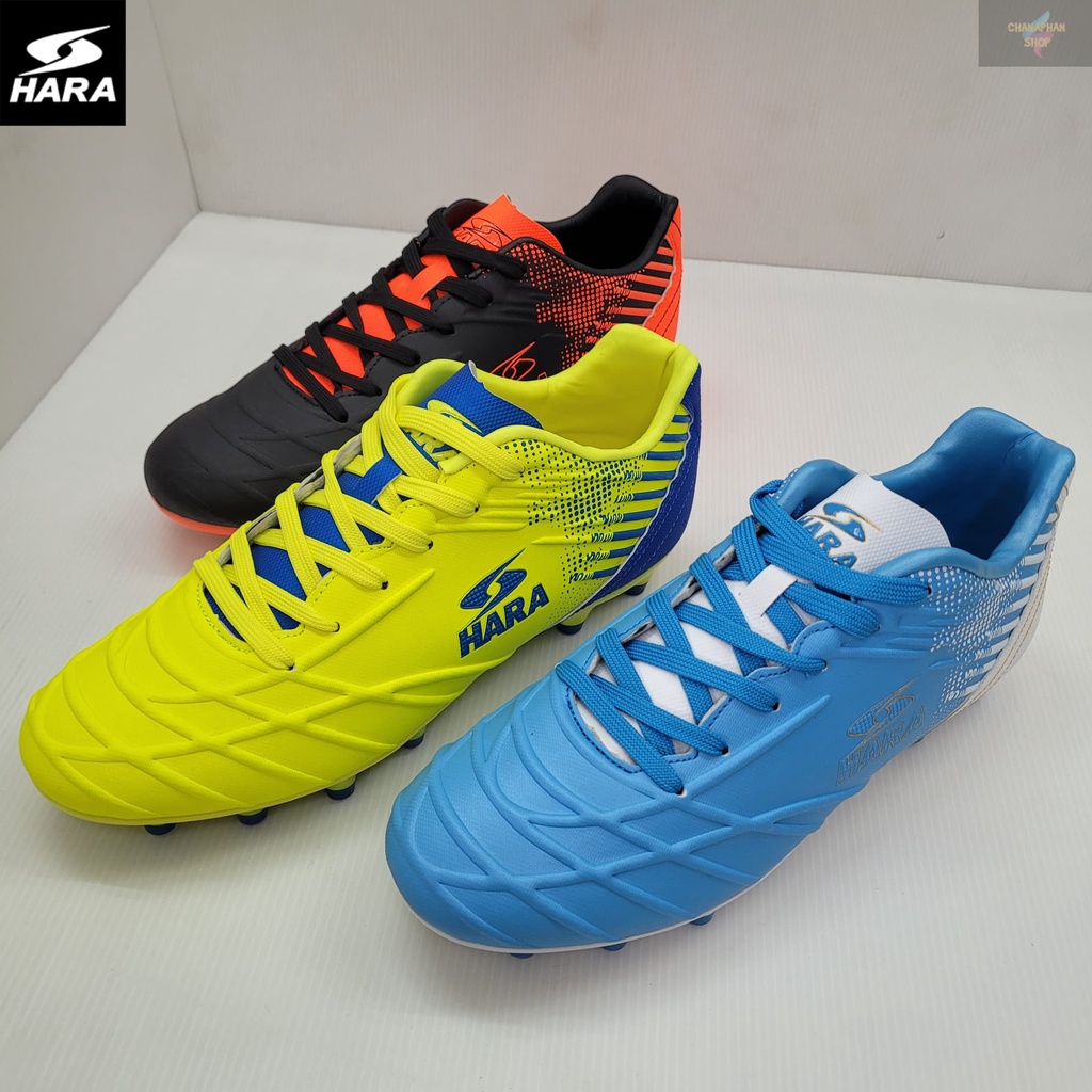 รองเท้าฟุตบอล รองเท้าสตั๊ด HARA รุ่น F19 สีดำส้ม/สีฟ้าขาว/สีเขียวตอง SIZE 39-46