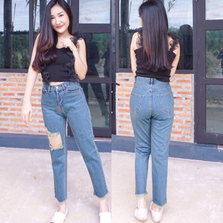 Cc jeans 174 S-2XL กางเกงยีนส์ผู้หญิง เอวสูง บอย ขาตัด ยีนส์ขาด