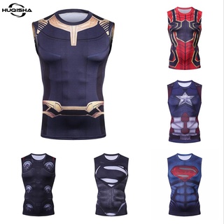 ใหม่เสื้อยืดลําลองแฟชั่นสําหรับผู้ชายแขนกุดพิมพ์ลาย Superhero Superman Spiderman Thor 3D