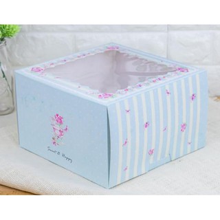 กล่องเค้ก 2 ปอนด์//1ปอนด์  มิ้นต์กุหลาบลายทาง (ทรงสูง)  (10ชิ้น/แพ็ค)