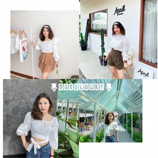 🌷Good​Luck​y🌷 (Mulan) พร้อมส่ง เสื้อสีขาว 🌼ขายดี👍🏻 เสื้อคอตตอนลูกไม้สีขาว ฉลุลาย ผ้านำเข้า