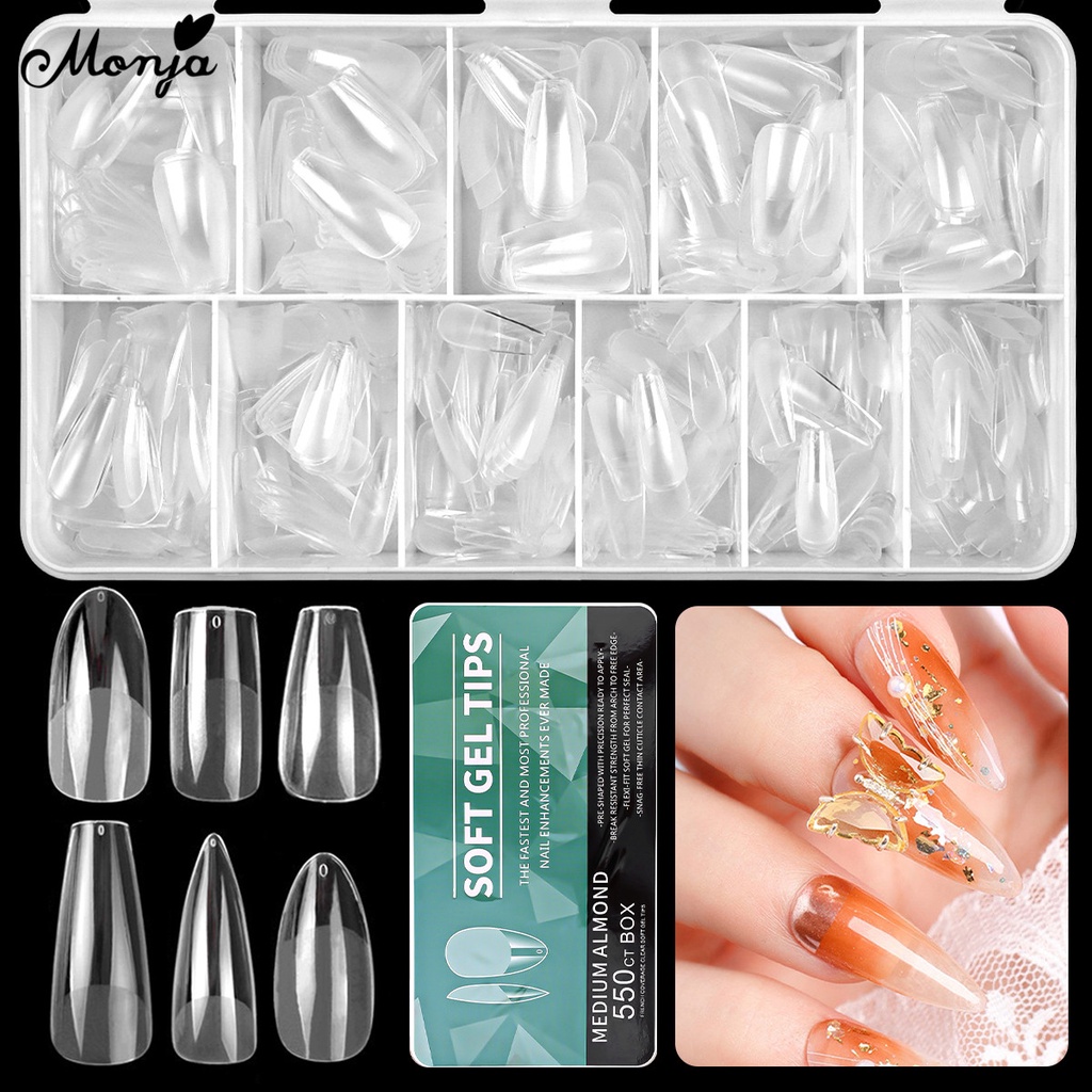Monja 550 Matte เคล็ดลับเล็บปลอมกดบนโลงศพอัลมอนด์รูปไข่สแควร์เล็บ อะคริลิคเล็บขยายเครื่องมือ