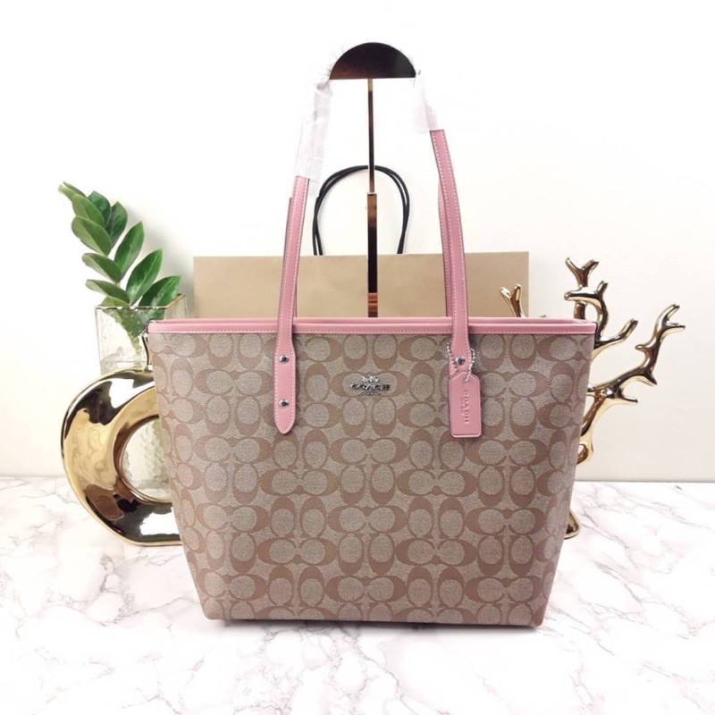 COACH CITY ZIP TOTE IN SIGNATURE COATED CANVAS (COACH F58292) 🔻SIZE : 16" (ปากL) x 10 1/2" (H) x 5 1