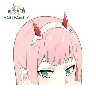 Earlfamily สติ๊กเกอร์ไวนิลลายการ์ตูน Franxx Zero Two Peek สําหรับติดตกแต่งรถยนต์แล็ปท็อป 13ซม.x12.2ซม.