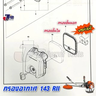 อะไหล่ ฝาครอบ กรองอากาศ แผ่นกรอง ไส้กรอง เครื่องตัดหญ้า Husqvarna 143 RII, 541RS, 531RS ของแท้ - 143r2 Genuine Part