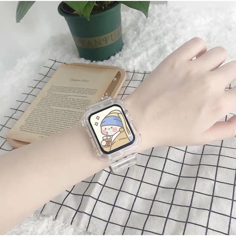 สายนาฬิกาข้อมือ ซิลิโคนแบบนุ่มสาย สําหรับ appl.e watch สาย watch 7 se 6 5 4 3 21 2in1 เคส iwatch สายนาฬิกา smart watch