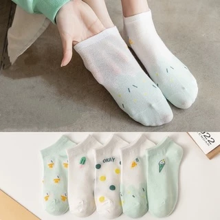 syshop899 ถุงเท้าข้อสั้น ลายไอศกรีม [ 1 เซตมี 5คู่ ]ใส่ได้ทั้ง ช/ญ A75