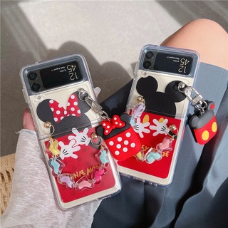 เคสโทรศัพท์มือถือแบบใส กันกระแทก ลายการ์ตูนมิกกี้เมาส์กอดน่ารัก พร้อมจี้สายคล้องมือ สําหรับ Samsung Galaxy Z Flip 3 5G Z Flip 3 Zflip3 Z Flip3