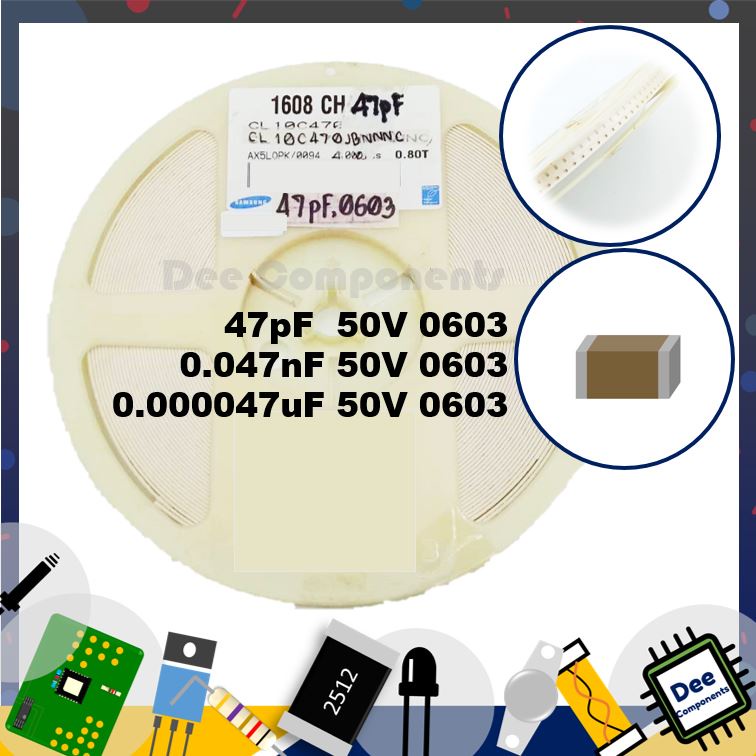 0.000047uF 0.047nF 47pF 0603 ± 5% 50V  C0G CL10C470JBNNNC Samsung 2-A2-17 (1 แพ็ค มี 100 ชิ้น)