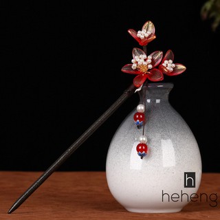 ❤พร้อมส่ง กิ๊บติดผมไม้ แฮนด์เมด ลายดอกไม้ สไตล์จีนโบราณ เครื่องประดับผม