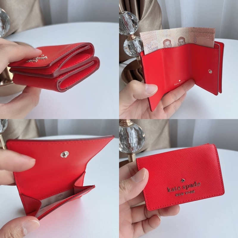 🎀 กระเป๋าสตางค์สีแดง 3พับ ใบสั้น WLR00133 Kate spade staci micro tri fold wallet wlroo133