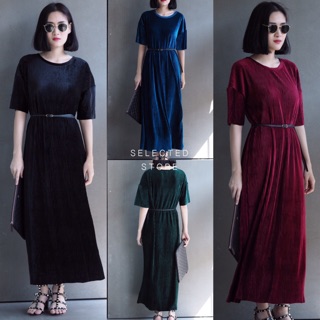 Velvet Maxi Pleat Dress