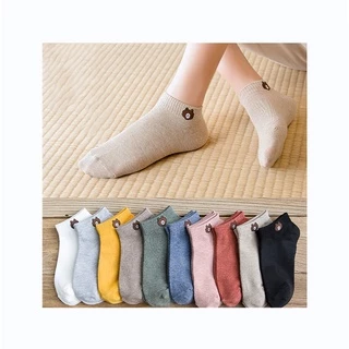 ถุงเท้าข้อสั้นลายหมีบราวน์ 10 สี พร้อมถุงแพ๊ค