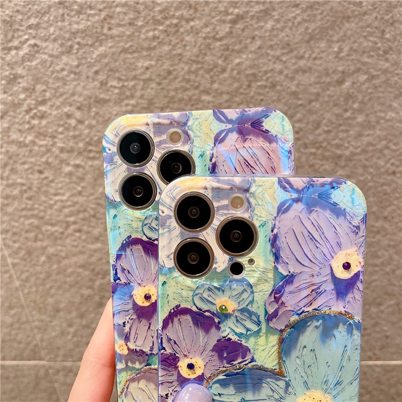 In Stock เคสโทรศัพท์ Fashion Casing VIVO V25 Pro V25e Y35 Y22 Y22s Y16 4G 5G 2022 New Girl Style Blu-ray Rhinestones Creative Painting Romantic Purple Flower Handphone Case Silicone Soft Cover เคส #8