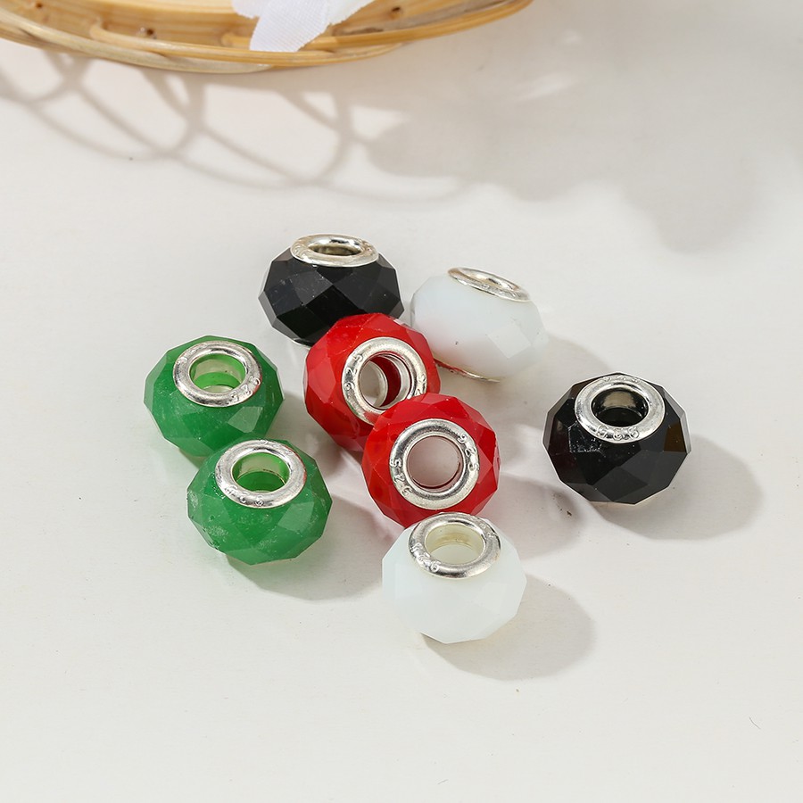 Dinglly ลูกปัดคริสตัล สีแดง สีเขียว สีดํา สีขาว สําหรับทําเครื่องประดับ สร้อยข้อมือ กําไลข้อมือ diy จํานวน 2 ชิ้น