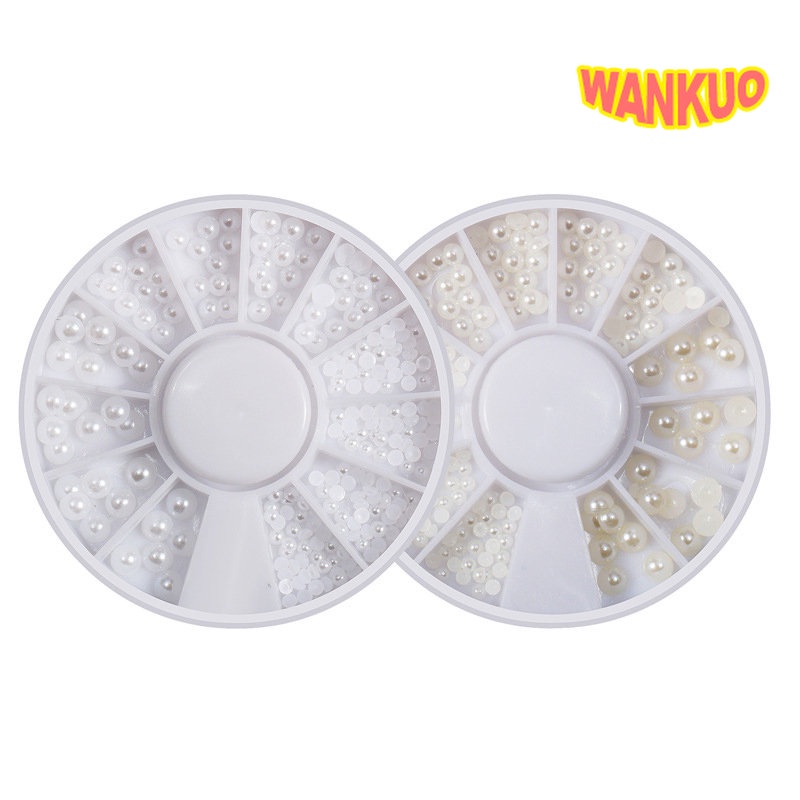 【WANKUO】อุปกรณ์ตกแต่งเล็บ ไข่มุก ครึ่งวงกลม สีขาว 12 ช่อง สําหรับผู้หญิง