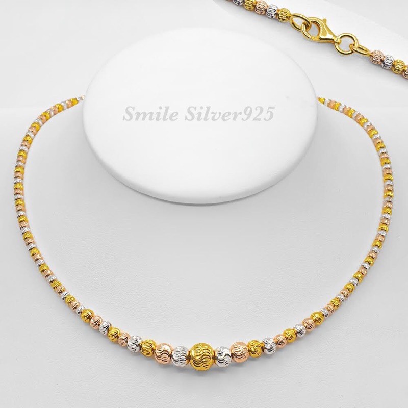 สร้อยคอเงินแท้92.5%ชุบ 3 กษัตริย์ เม็ด Beads Italy ตัดลาย SS(สังวาล)ขนาด 3,4,5,6,7,8 mm.