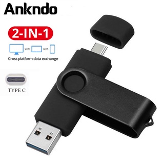 Ankndo แฟลชไดรฟ์ USB 2.0 TYPE C OTG 2 in 1 ความเร็วสูง 128GB 64GB 32GB 16GB