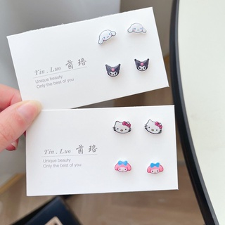 Fashion New Plastic Needle Earrings KT Cat Melody Kuromi Student Harajuku Cute Cartoon Earrings Earrings Hypoallergenic