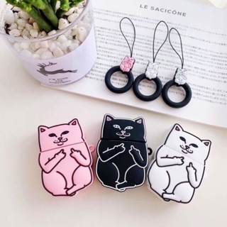 [พร้อมส่ง] Airpods case แมวชูสองนิ้วสีดำ สีขาว ชมพู แมวกวน เคสแอร์พอด เคสซิลิโคนนิ่ม เคสใส่แอร์พอด