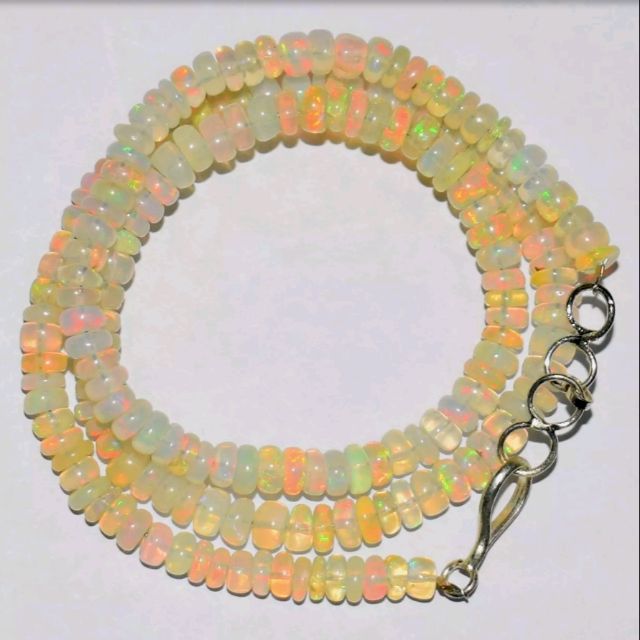 สร้อยคอโอปอลแท้ (Natural rainbow Opal beads necklack)