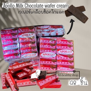 Apollo Milk Chocolate wafer cream เวเฟอร์เคลือบช็อคโกแลต ซองแดง 48 ชิ้น