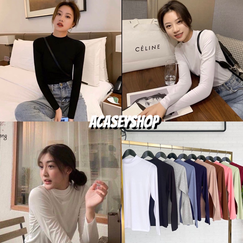 Acasey เสื้อแขนยาวผู้หญิง คอปีน ผ้าเรย่อนกรดพรีเมี่ยม หนานุ่มไม่เหมือนใคร ยืดหยุ่นเยอะ