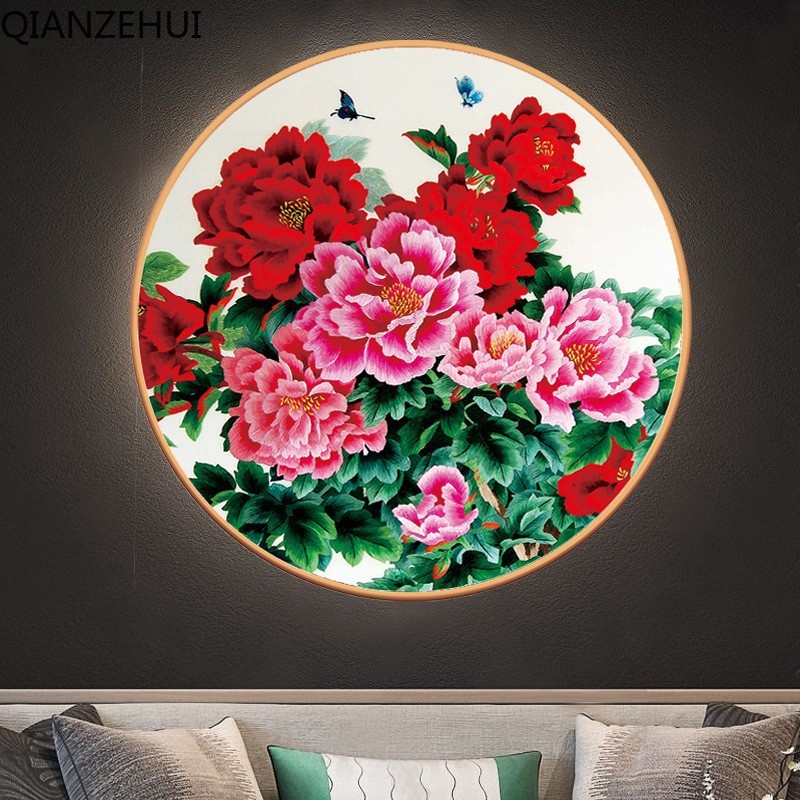 DIY ห้องนั่งเล่น 5D รอบลูกปัดเต็มดอกไม้ Blooming Rich Fuyuan รูปภาพเพชรเพชรภาพวาดลูกปัด