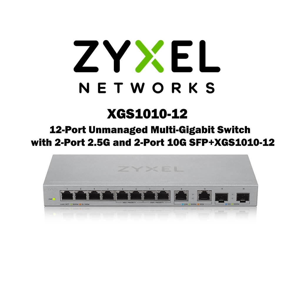 Zyxel XGS1010-12 UNMANGED MULTI-GIGABIT SWITCH, 8-PORT GBE + 2-PORT
