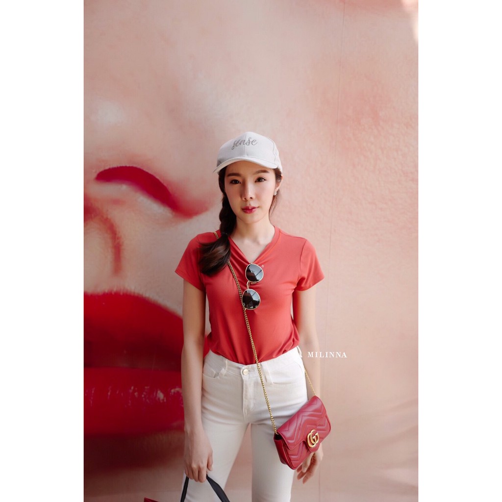 PT-28 เสื้อยืดแขนสั้น คอเปลือย ป้าย Milinna