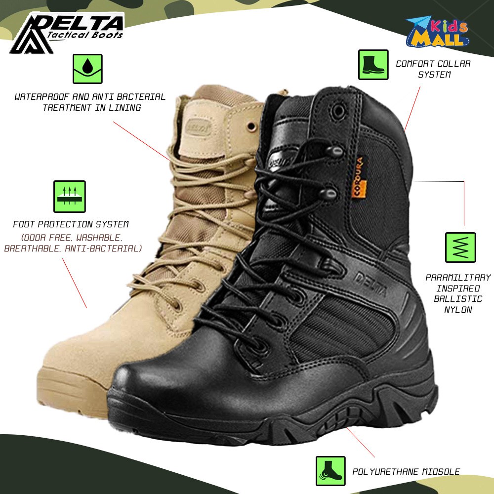 [มีสินค้า] รองเท้าบูทคอมแบท ทรงสูง สไตล์ทหาร Delta Swat สําหรับผู้ชาย