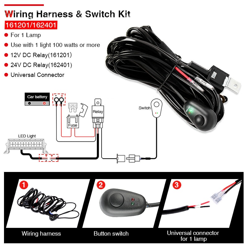 MOTORS Universal Wiring Harness Kit 12V 40A Relay Switch For Off Road LED Light Bar Car & Truck