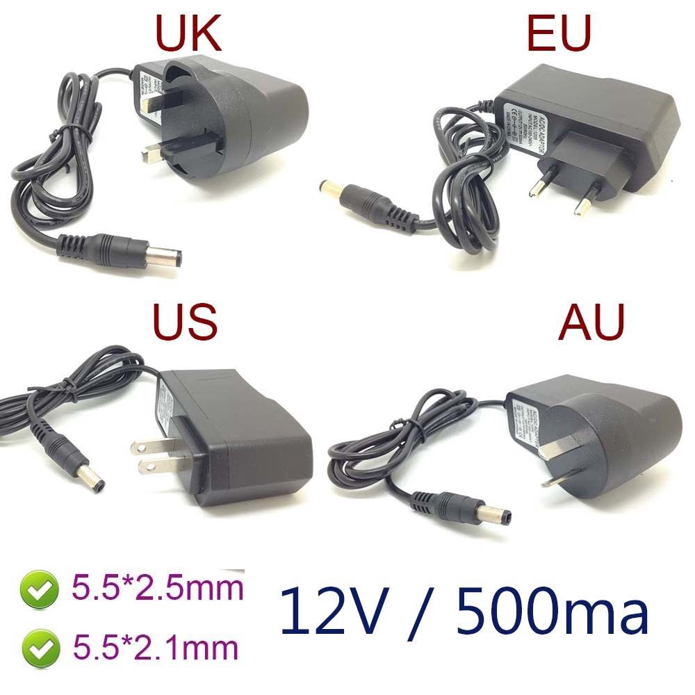 อะแดปเตอร์แปลงเครื่องชาร์จ AC -12V 500mA 0.5a แหล่งจ่ายไฟ 5.5 * 2.1 มม./5.5*2.5 มม. 5.5x2.1 และ 5.5x2.5 มม.
