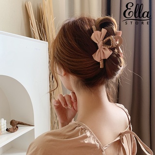 Ellastore123 กิ๊บติดผม ประดับโบว์ พลอยเทียม สีพื้น กันตก สําหรับผู้หญิง