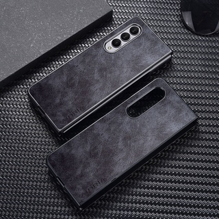 เคสโทรศัพท์มือถือหนัง PU พรีเมี่ยม กันรอยขีดข่วน สีพื้น สําหรับ Samsung Galaxy Z Fold 4 3 5G Galaxy Z Fold4 Fold3