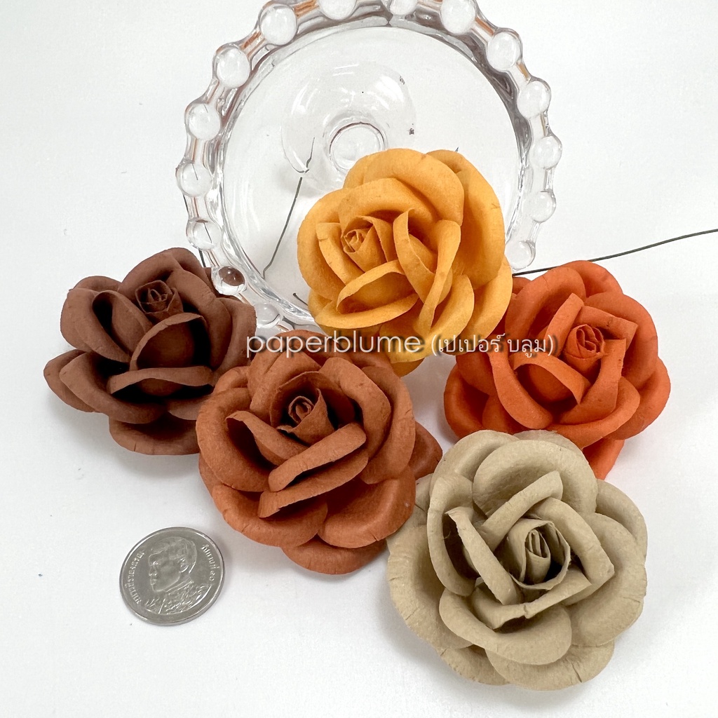 50mm/5 ซม/2 นิ้ว โทนน้ำตาล ดอกไม้กระดาษสา งานประดิษฐ์ งานแต่ง Mulberry Paper Flower กุหลาบเวียงพิงค์กลม ใหญ่ 60 Autumn