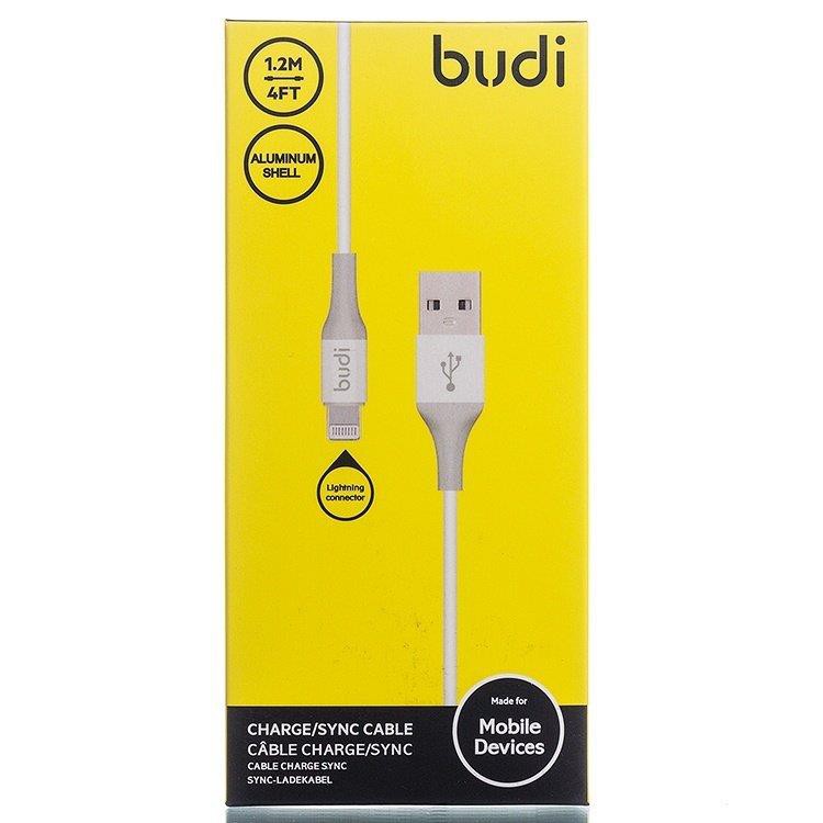 Budi M8J143 1.2m เปลือกอลูมิเนียมทนทาน 2.4A สาย iPhone XS MAX XR X 8 7 6S 6 PLUS iPad Air Mini