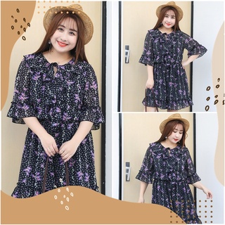 PMSWEET PLUSSIZE : PM4206 : พร้อมส่ง เสื้อผ้าไซส์ใหญ่ คนอ้วน สาวอวบ จั๊มสูทกางเกงขาสั้น ผ้าชีฟองลายดอก