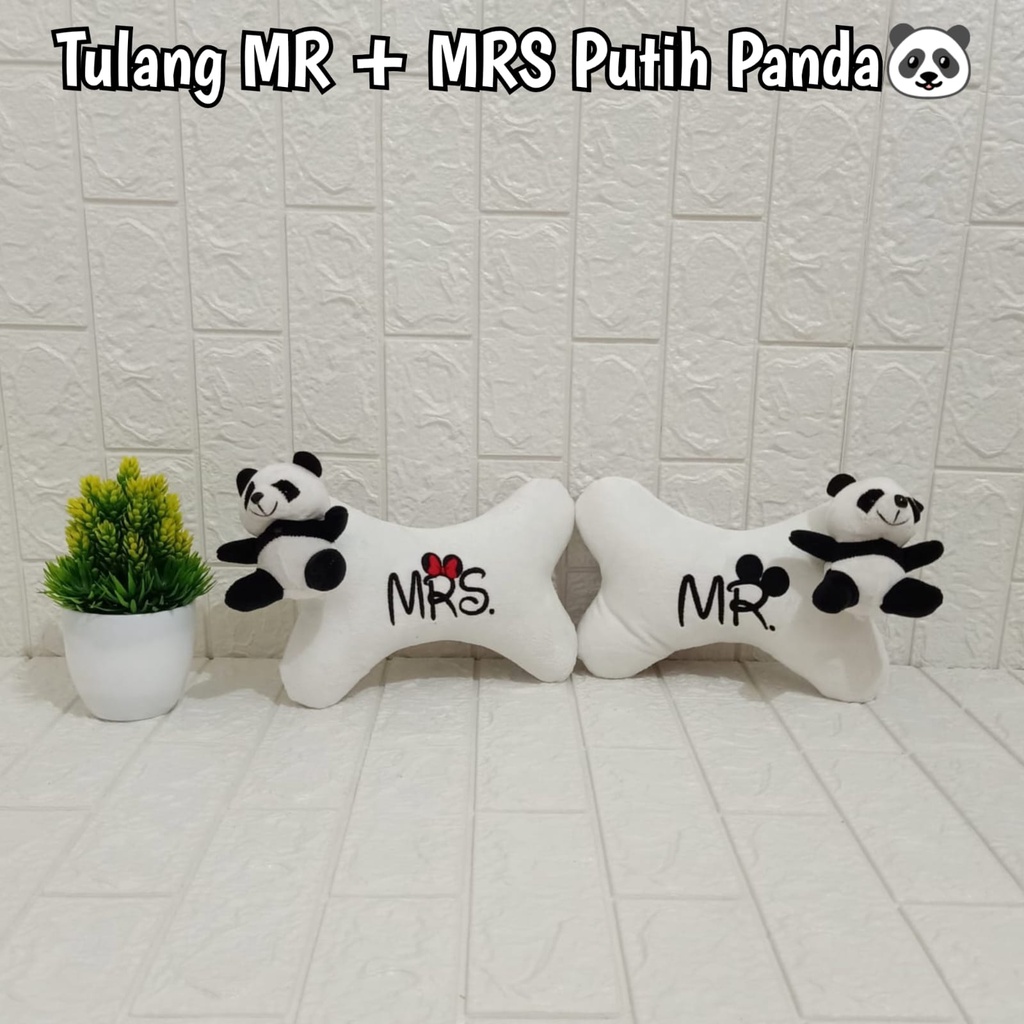หมอนรองศีรษะในรถยนต์ - คอรองรับกระดูกเย็บปักถักร้อย MR&MRS ตุ๊กตาแพนด้าสีขาว