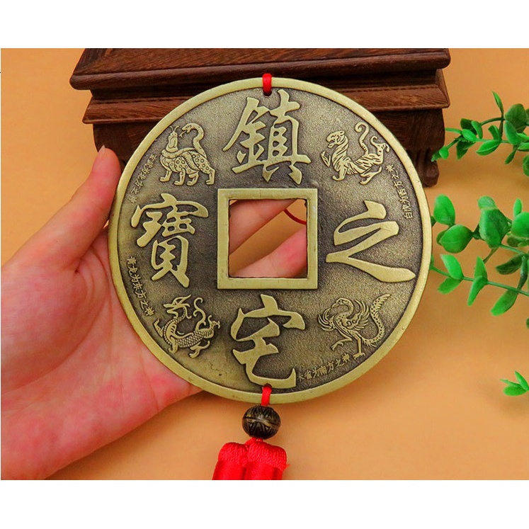 เหรียญจีน ขนาดใหญ่สุด 12ซม Vintage Lucky Wealth Fortune FengShui Copper Coin Chinese Knot Home Decor 12cm