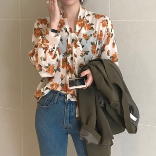 เสื้อเชิ้ตแขนยาวผ้าชีฟองแขนยาวผู้หญิง