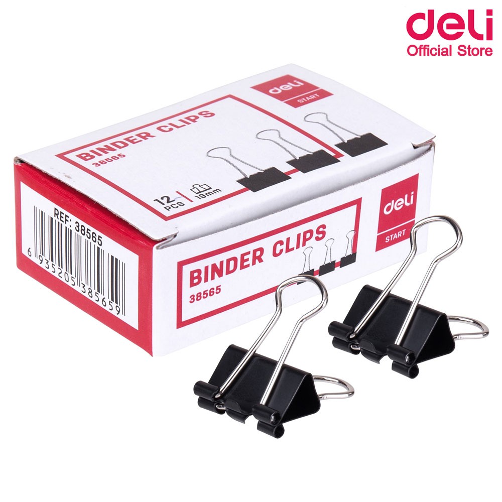 Deli 38565 Binder Clips 19 mm คลิปหนีบกระดาษ ขนาด 19 mm แพ็ค 12 กล่อง ลวดเสียบกระดาษ คลิปเสียบกระดาษ คลิปหนีบกระดาษ