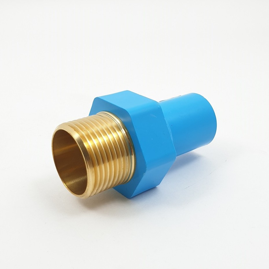 ข้อต่อตรงลดเกลียวนอกทองเหลือง-หนา ฟ้า PVC SCG 20x18 (3/4"x1/2") - 25x20 (1"x3/4"